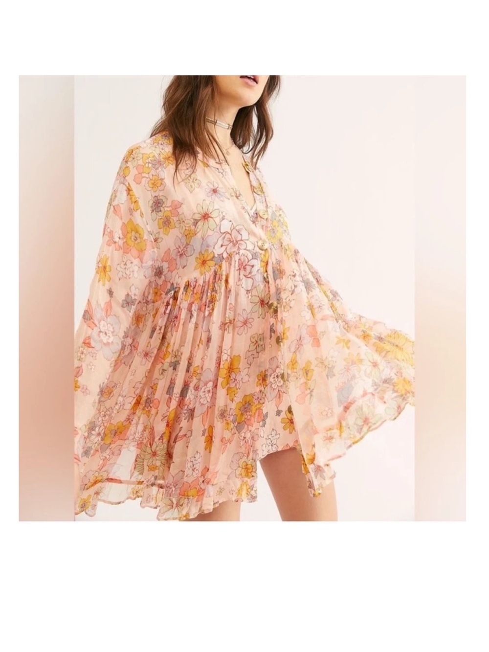 Free People Everything and More oversized Babydoll Dress in Blush Pink no slip S